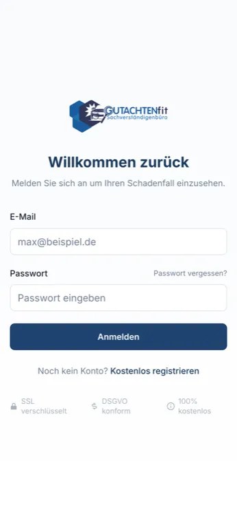 SchadenPilot: Anmeldung